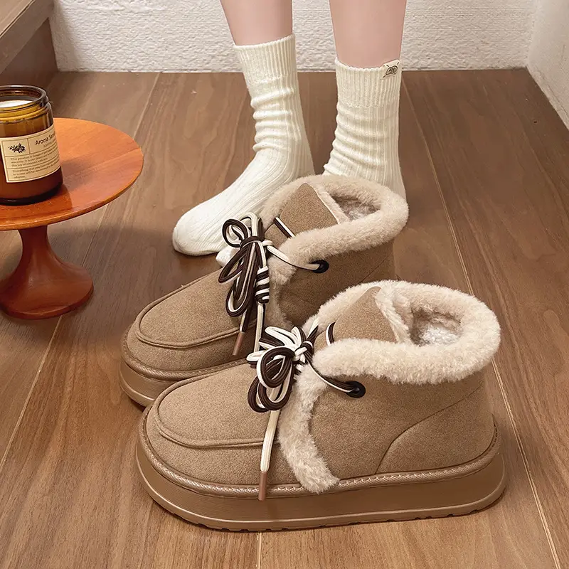 Warm Edge Snow Boots Women's Winter Cyber Celebrity Ins Warm Indoor EVA Thick Sole Increased fleece-lined Thick Cotton Shoes for Outer Wear