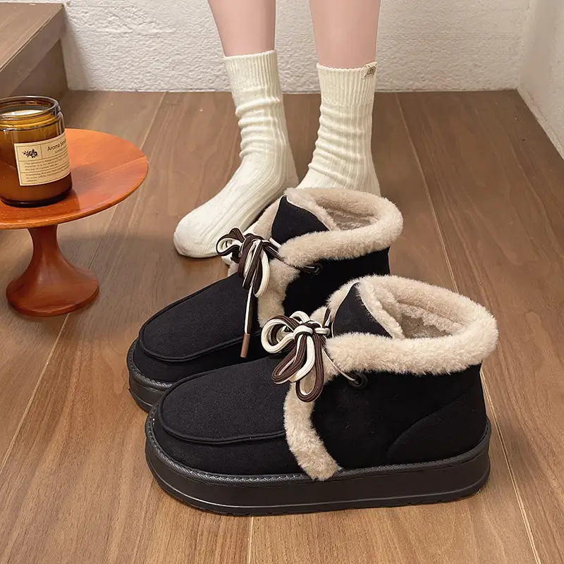 Warm Edge Snow Boots Women's Winter Cyber Celebrity Ins Warm Indoor EVA Thick Sole Increased fleece-lined Thick Cotton Shoes for Outer Wear