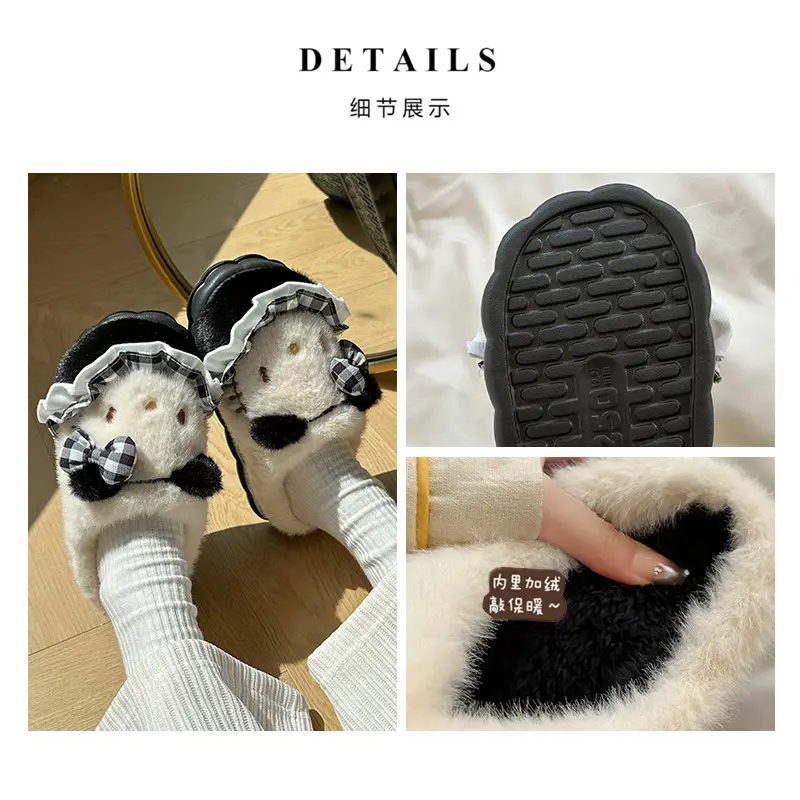 Girls Cotton Slippers Autumn and Winter Home Indoor Non-slip fleece-lined Thick Bottom Warm Plush Cartoon Kitten Cotton Slippers Student