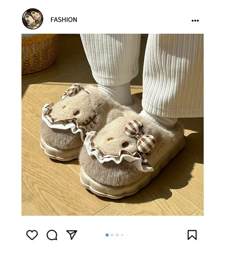 Girls Cotton Slippers Autumn and Winter Home Indoor Non-slip fleece-lined Thick Bottom Warm Plush Cartoon Kitten Cotton Slippers Student — feature 1