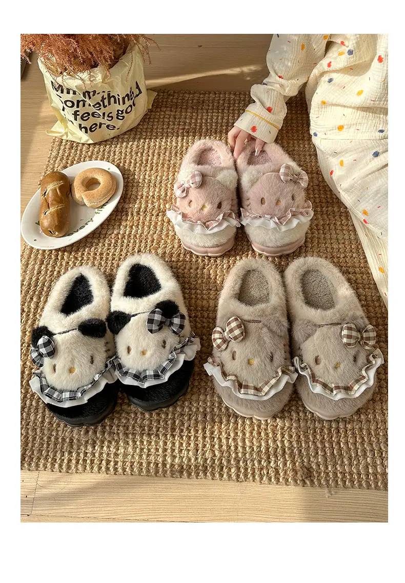 Girls Cotton Slippers Autumn and Winter Home Indoor Non-slip fleece-lined Thick Bottom Warm Plush Cartoon Kitten Cotton Slippers Student — feature 10