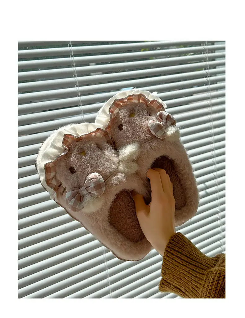 Girls Cotton Slippers Autumn and Winter Home Indoor Non-slip fleece-lined Thick Bottom Warm Plush Cartoon Kitten Cotton Slippers Student — feature 14
