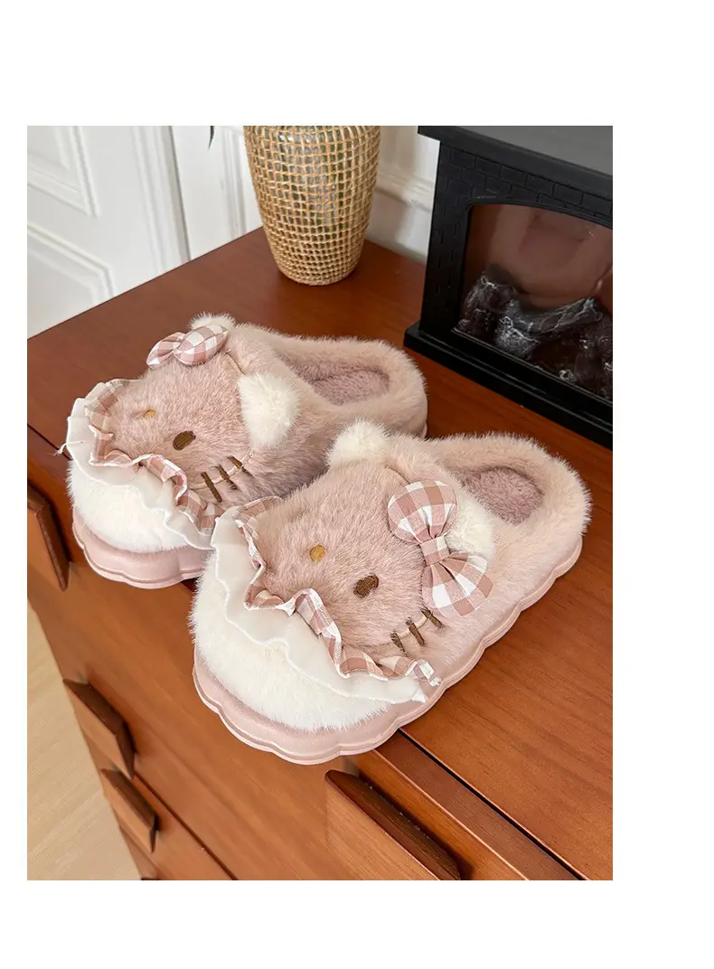 Girls Cotton Slippers Autumn and Winter Home Indoor Non-slip fleece-lined Thick Bottom Warm Plush Cartoon Kitten Cotton Slippers Student — feature 16