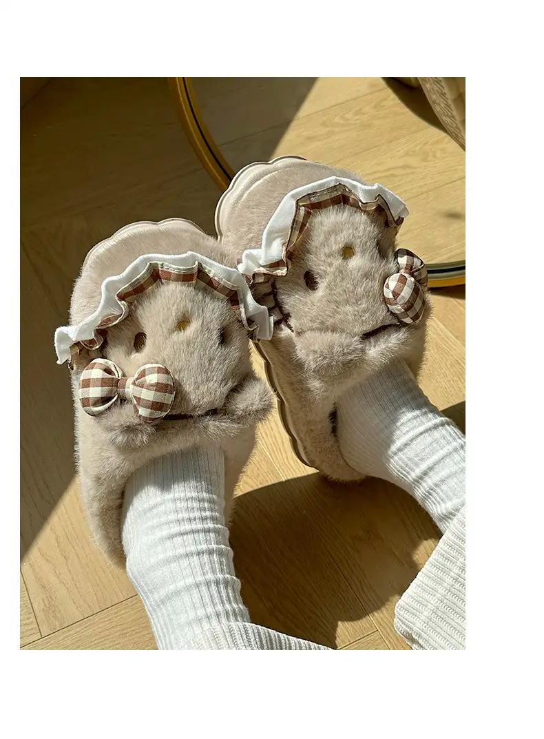 Girls Cotton Slippers Autumn and Winter Home Indoor Non-slip fleece-lined Thick Bottom Warm Plush Cartoon Kitten Cotton Slippers Student — feature 17