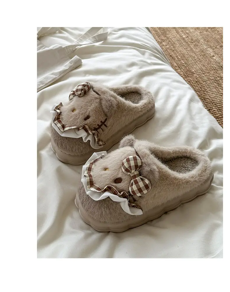 Girls Cotton Slippers Autumn and Winter Home Indoor Non-slip fleece-lined Thick Bottom Warm Plush Cartoon Kitten Cotton Slippers Student — feature 21