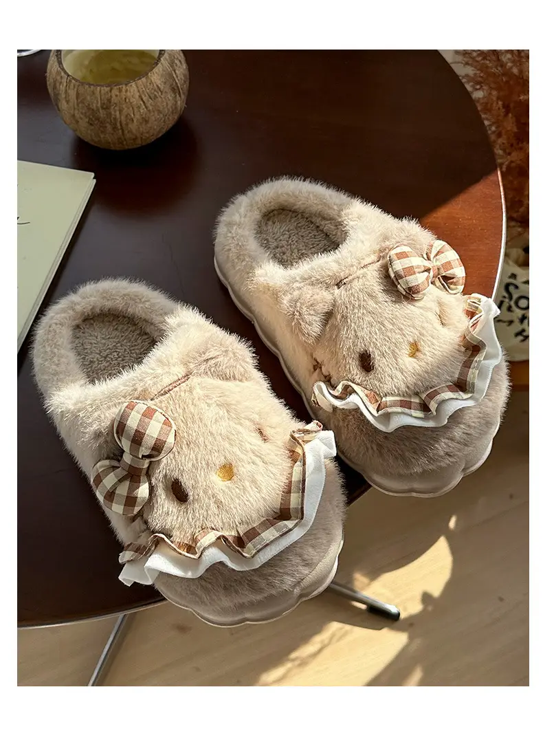 Girls Cotton Slippers Autumn and Winter Home Indoor Non-slip fleece-lined Thick Bottom Warm Plush Cartoon Kitten Cotton Slippers Student — feature 22
