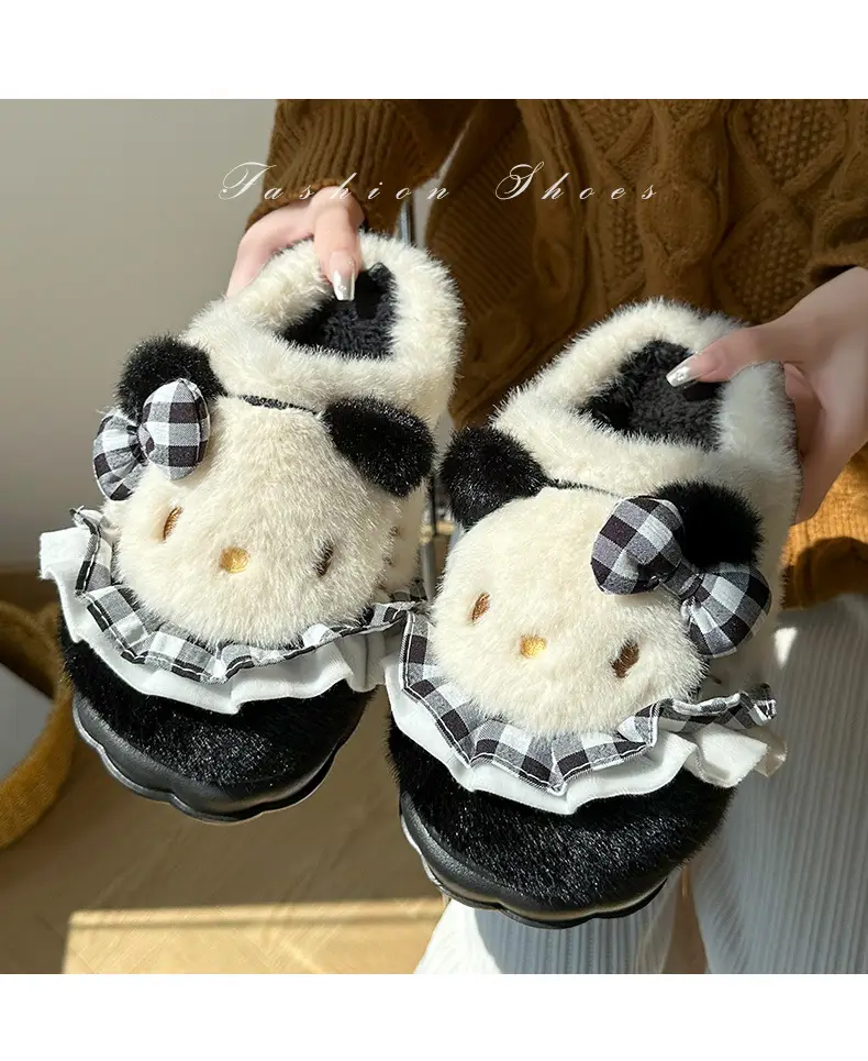 Girls Cotton Slippers Autumn and Winter Home Indoor Non-slip fleece-lined Thick Bottom Warm Plush Cartoon Kitten Cotton Slippers Student — feature 23