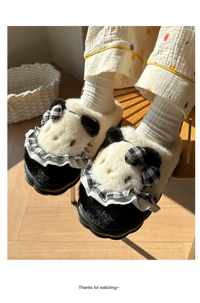 Girls Cotton Slippers Autumn and Winter Home Indoor Non-slip fleece-lined Thick Bottom Warm Plush Cartoon Kitten Cotton Slippers Student — feature 25