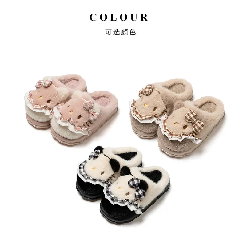 Girls Cotton Slippers Autumn and Winter Home Indoor Non-slip fleece-lined Thick Bottom Warm Plush Cartoon Kitten Cotton Slippers Student — feature 4