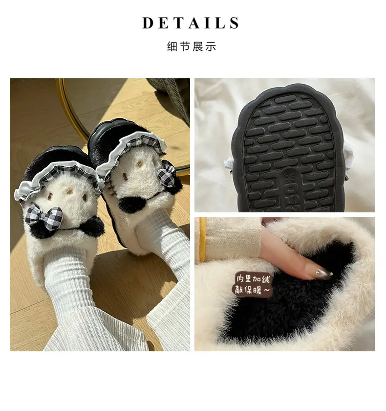 Girls Cotton Slippers Autumn and Winter Home Indoor Non-slip fleece-lined Thick Bottom Warm Plush Cartoon Kitten Cotton Slippers Student — feature 5