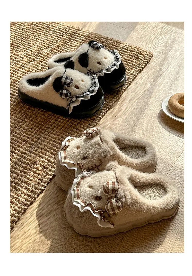 Girls Cotton Slippers Autumn and Winter Home Indoor Non-slip fleece-lined Thick Bottom Warm Plush Cartoon Kitten Cotton Slippers Student — feature 7