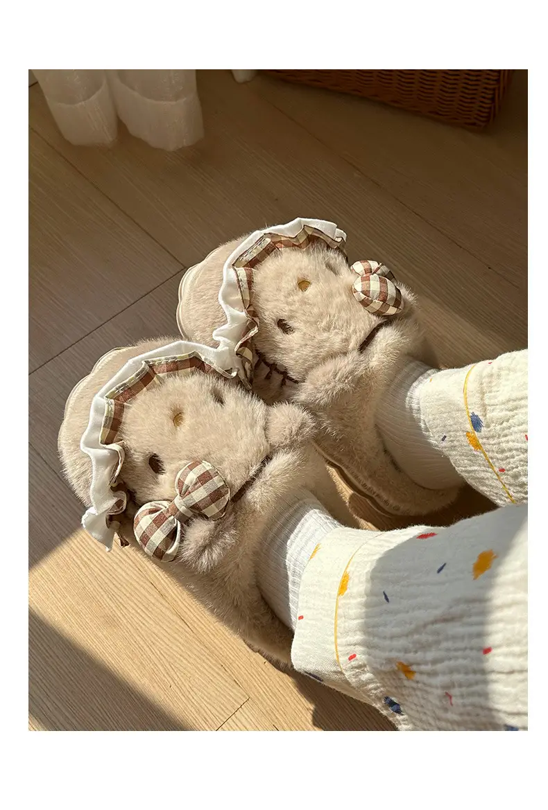 Girls Cotton Slippers Autumn and Winter Home Indoor Non-slip fleece-lined Thick Bottom Warm Plush Cartoon Kitten Cotton Slippers Student — feature 9