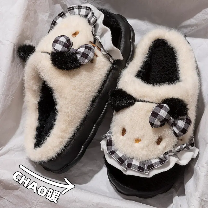Girls Cotton Slippers Autumn and Winter Home Indoor Non-slip fleece-lined Thick Bottom Warm Plush Cartoon Kitten Cotton Slippers Student