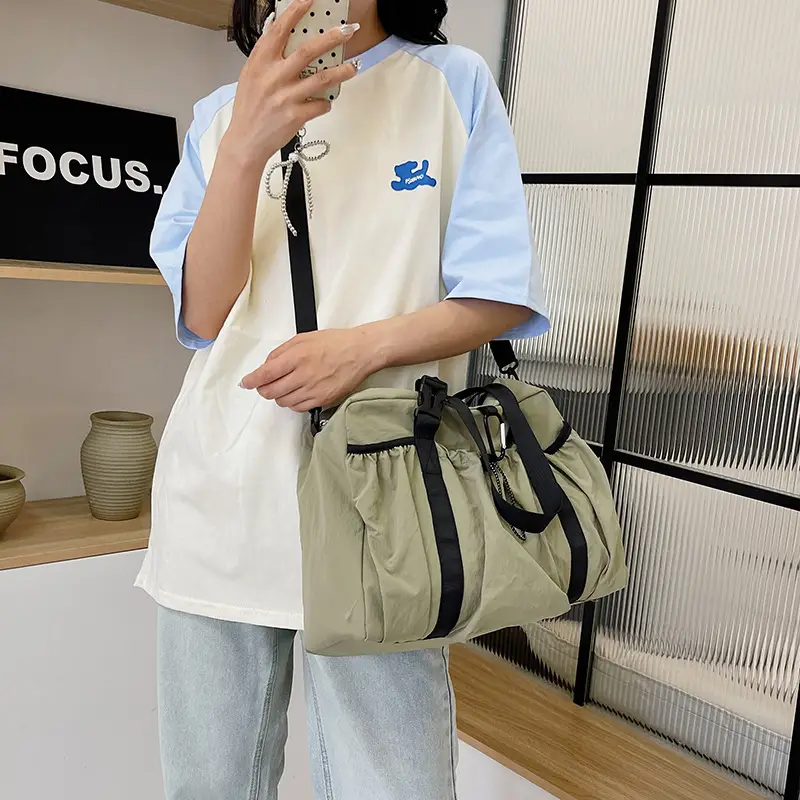 Large Capacity Casual Travel Tote Bag Lightweight Nylon Drawstring Shoulder Crossbody Bag - Image 9