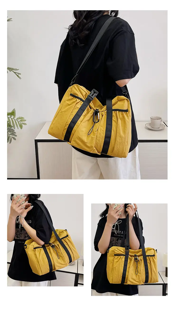 Large Capacity Casual Travel Tote Bag Lightweight Nylon Drawstring Shoulder Crossbody Bag — feature 27