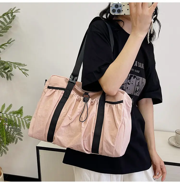 Large Capacity Casual Travel Tote Bag Lightweight Nylon Drawstring Shoulder Crossbody Bag — feature 35