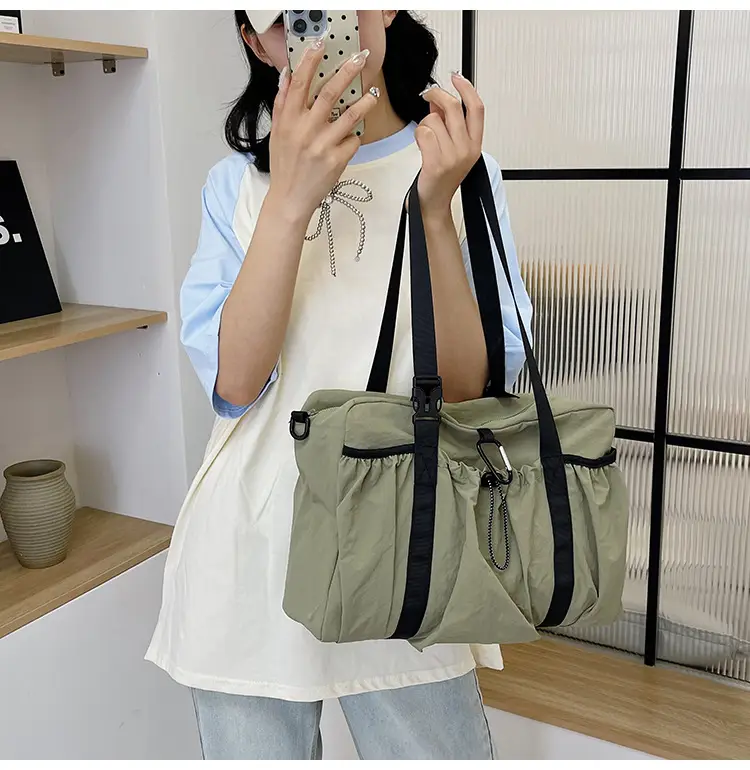Large Capacity Casual Travel Tote Bag Lightweight Nylon Drawstring Shoulder Crossbody Bag — feature 38
