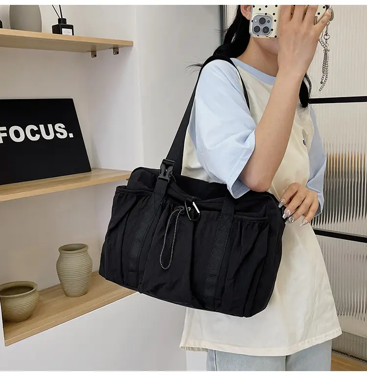 Large Capacity Casual Travel Tote Bag Lightweight Nylon Drawstring Shoulder Crossbody Bag — feature 41