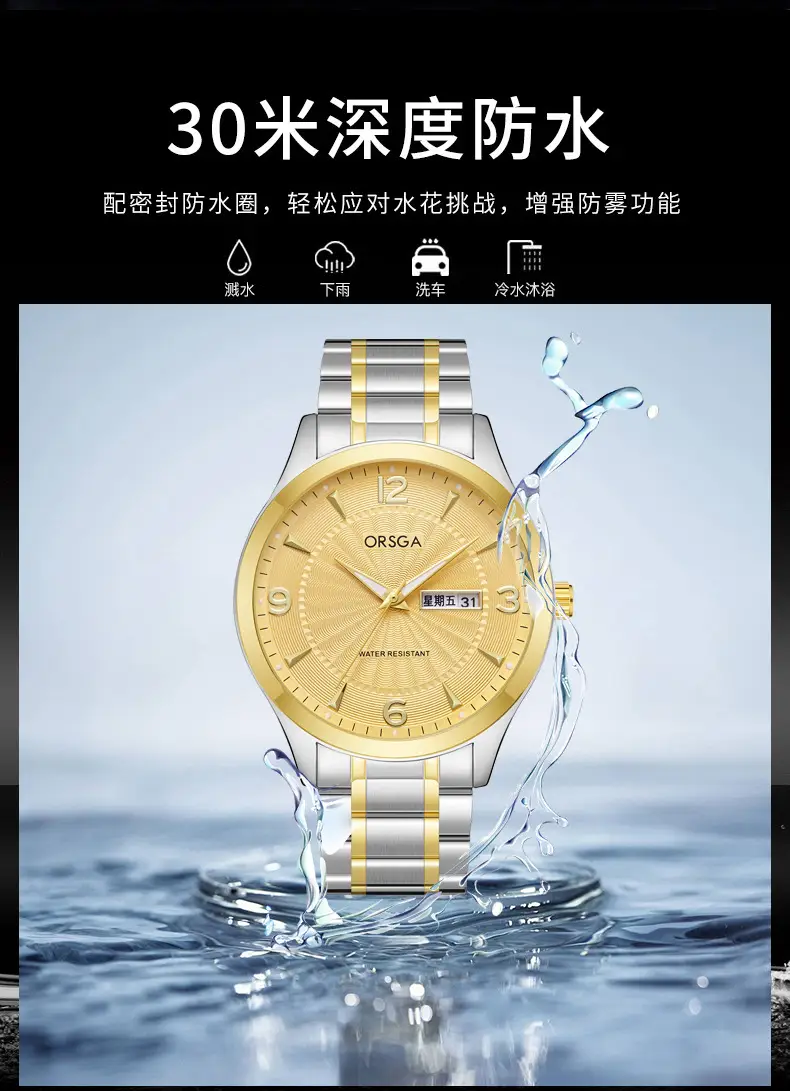 ORSGA Men's Blue Leather Calendar Watch — feature 12
