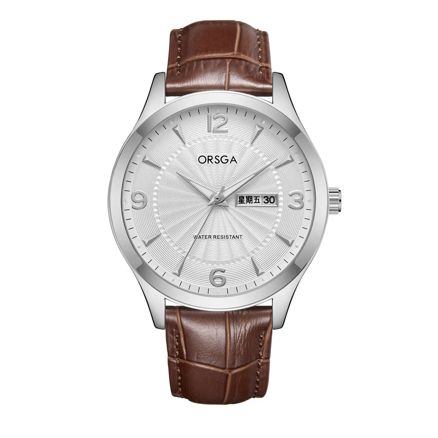 Brown Belt Silver Shell White Face