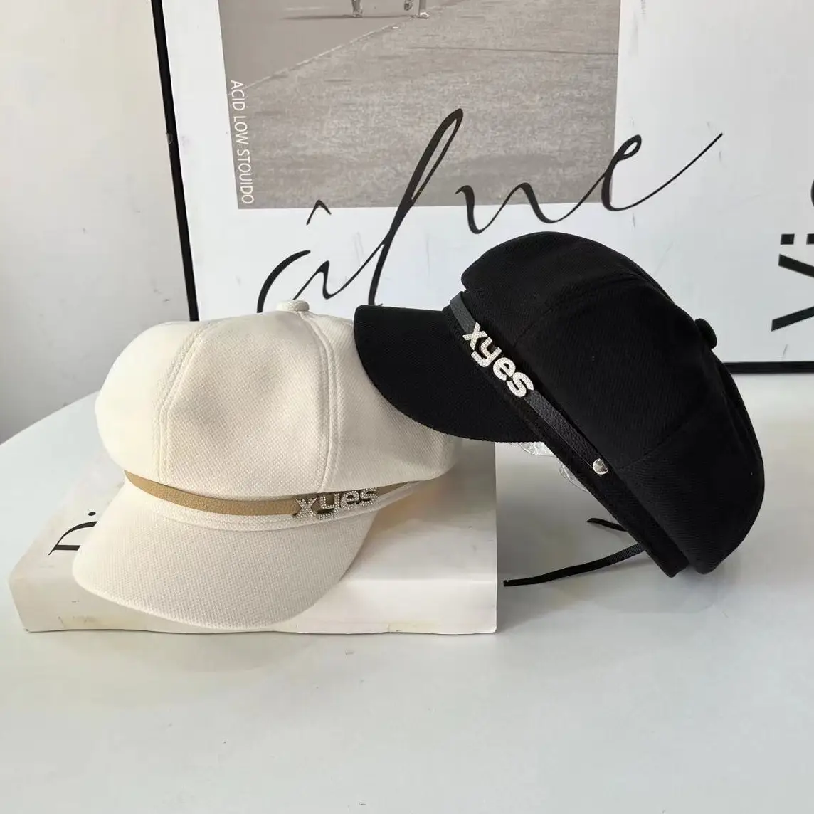 British Vintage Cap with Letter Belt & Rhinestone Buckle