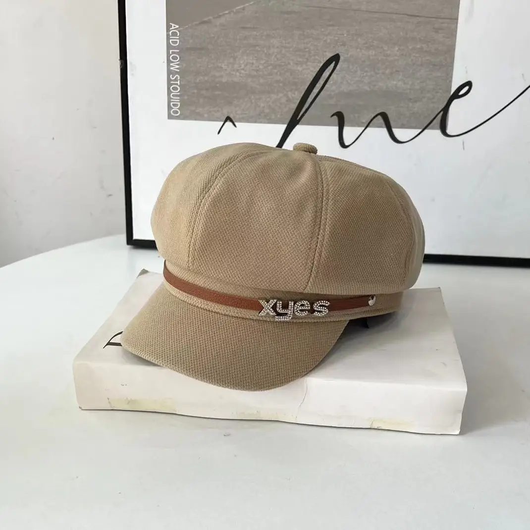 British Vintage Cap with Letter Belt & Rhinestone Buckle