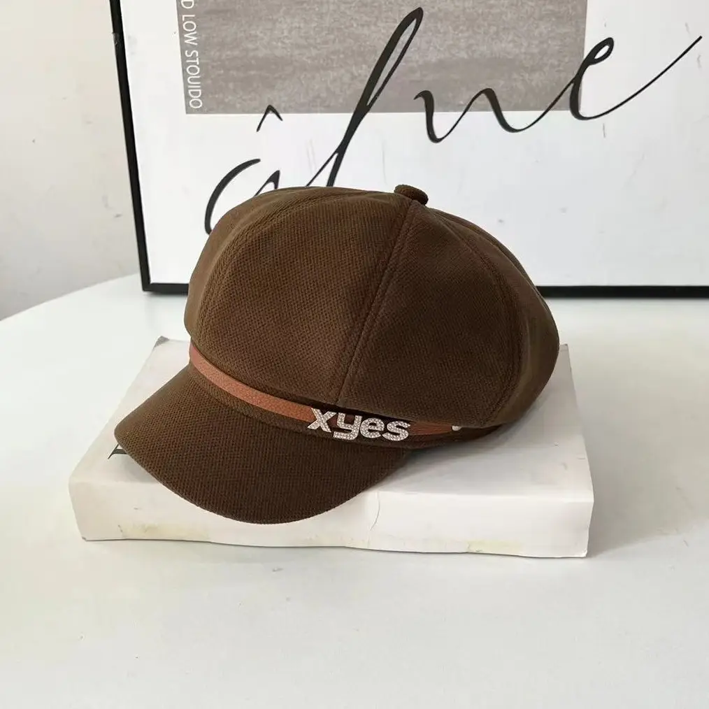 British Vintage Cap with Letter Belt & Rhinestone Buckle
