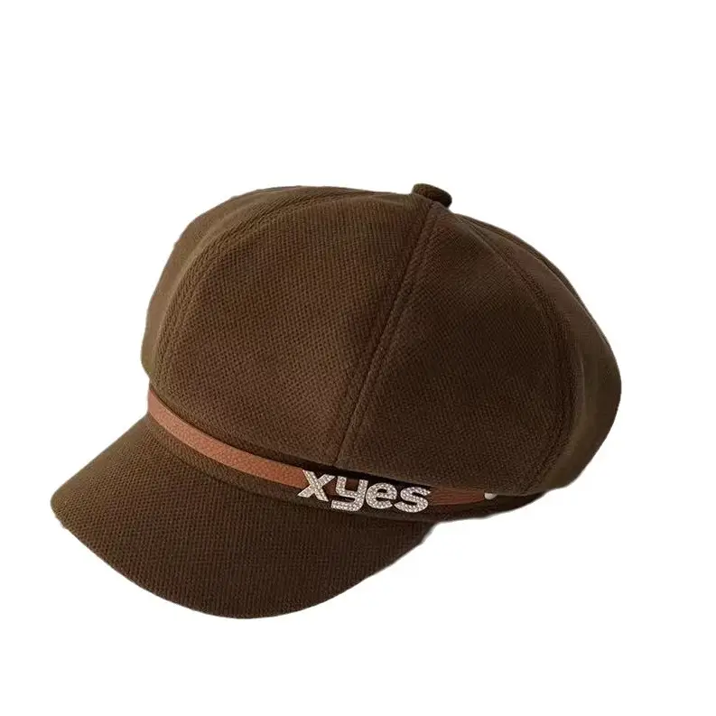 British Vintage Cap with Letter Belt & Rhinestone Buckle