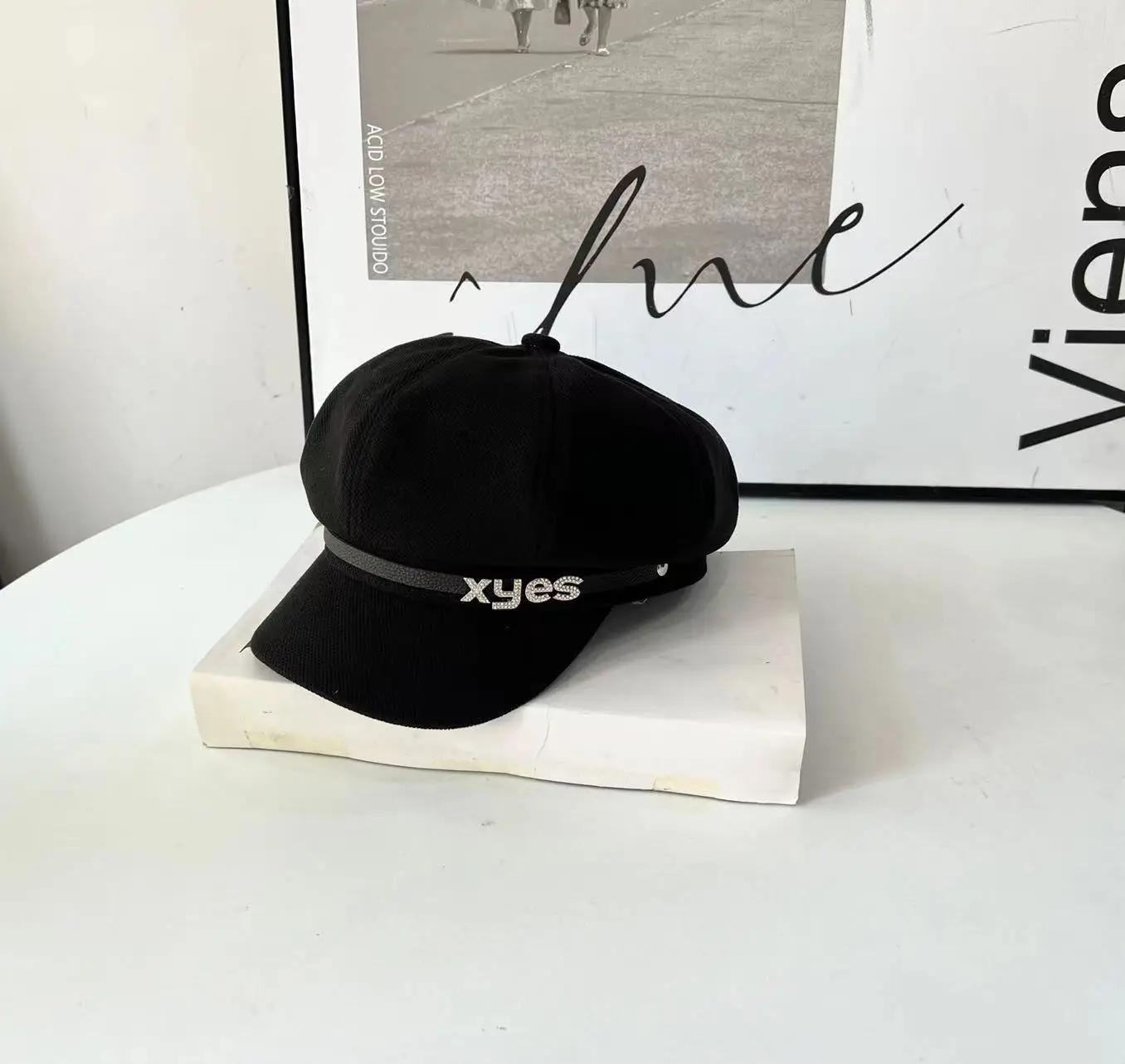 British Vintage Cap with Letter Belt & Rhinestone Buckle