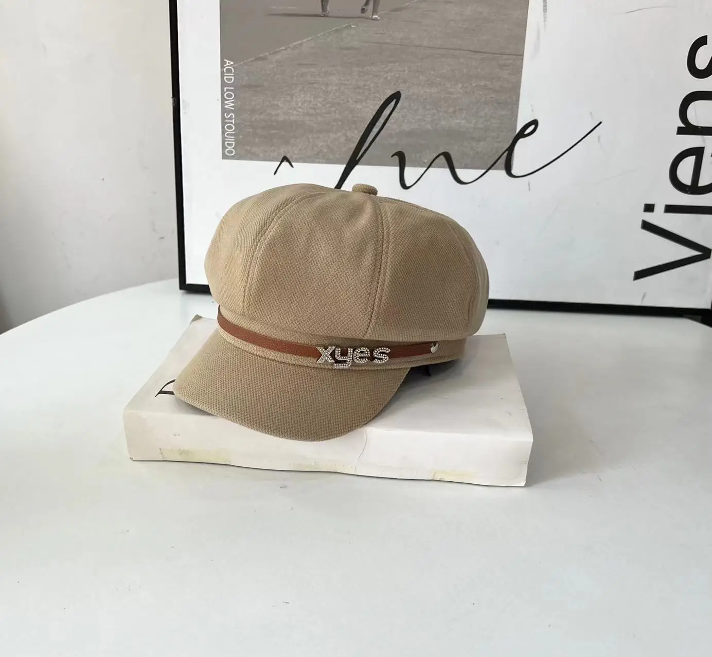 British Vintage Cap with Letter Belt & Rhinestone Buckle