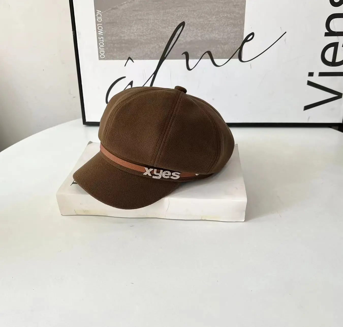 British Vintage Cap with Letter Belt & Rhinestone Buckle