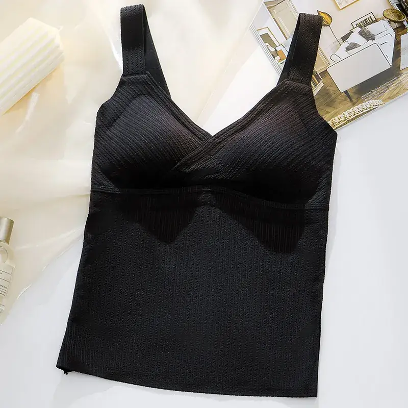 Black Bubble Striped Warm Vest Bra One Piece - Image 10