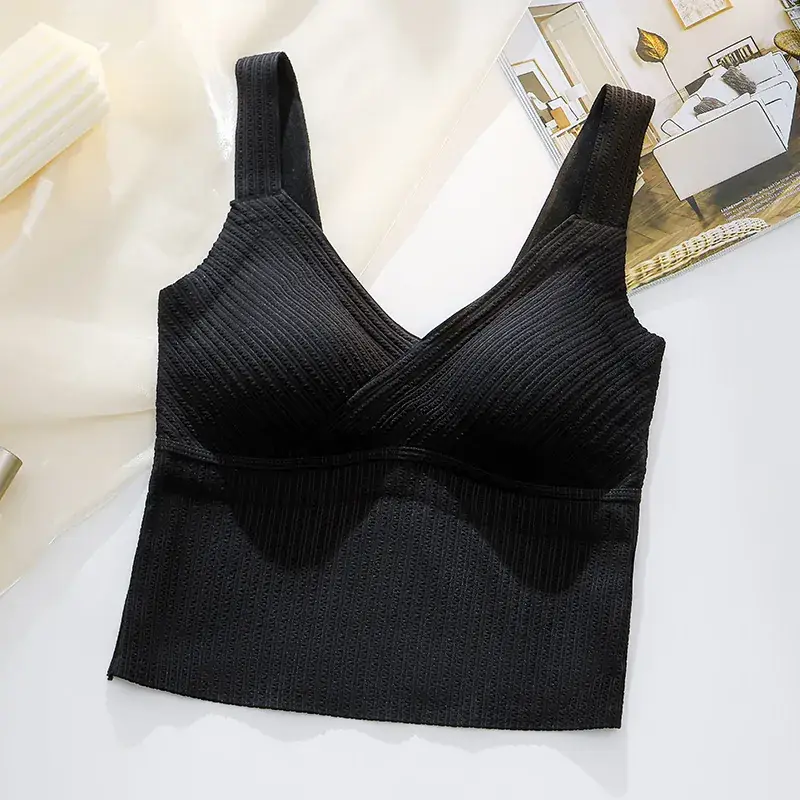 Black Bubble Striped Warm Vest Bra One Piece - Image 5