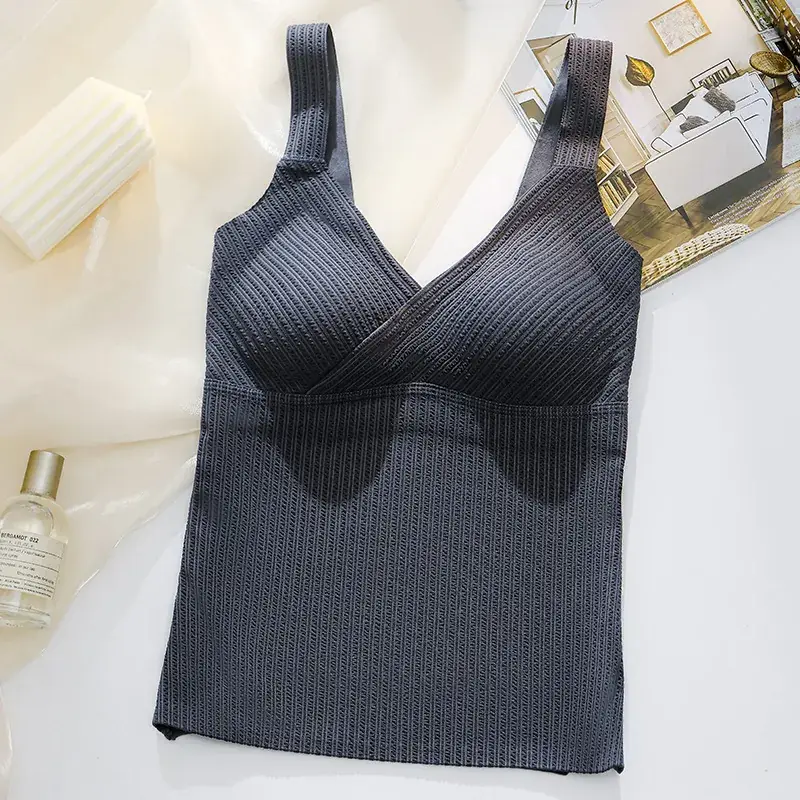 Black Bubble Striped Warm Vest Bra One Piece - Image 9