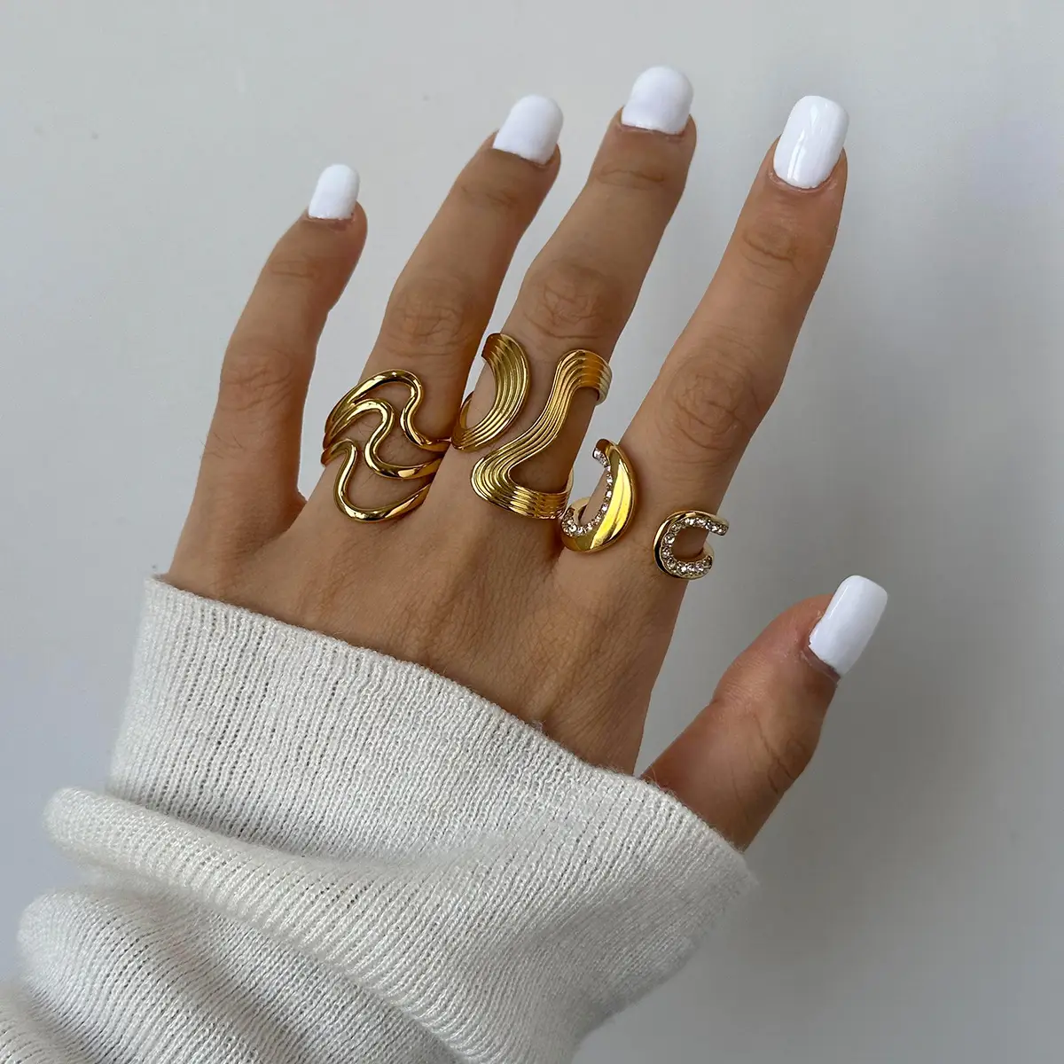 Golden Exaggerated Rings Set for Women