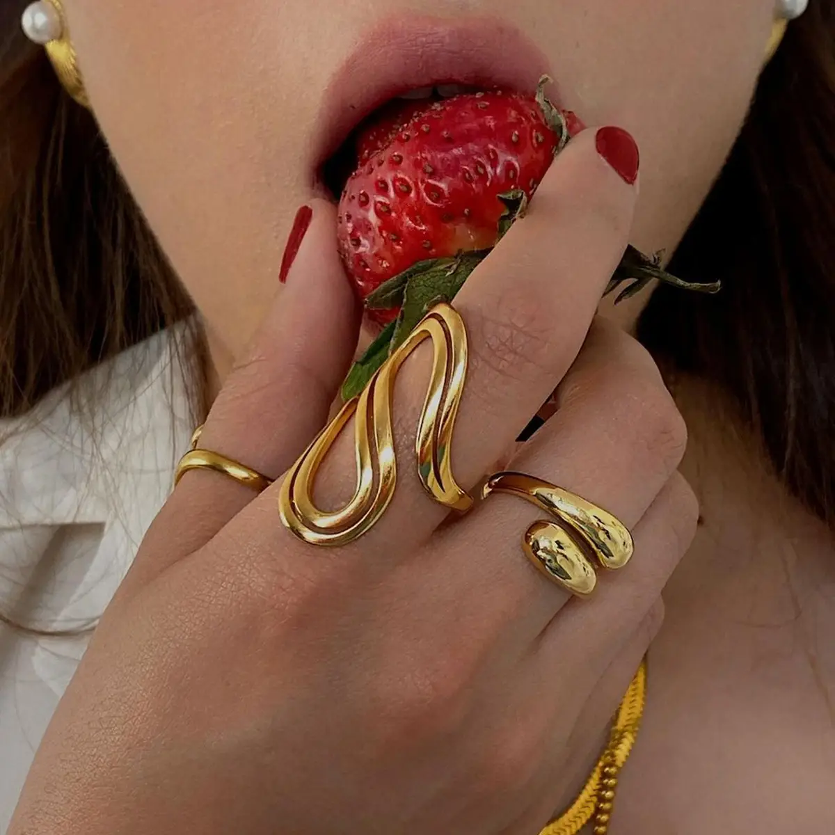 Golden Exaggerated Rings Set for Women