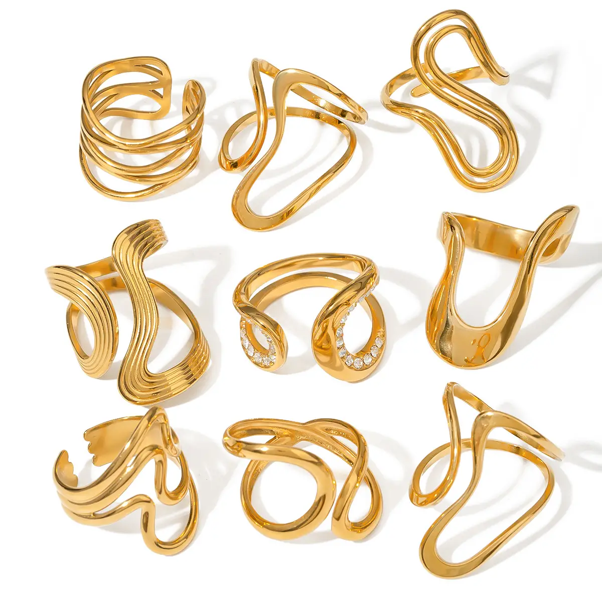 Golden Exaggerated Rings Set for Women