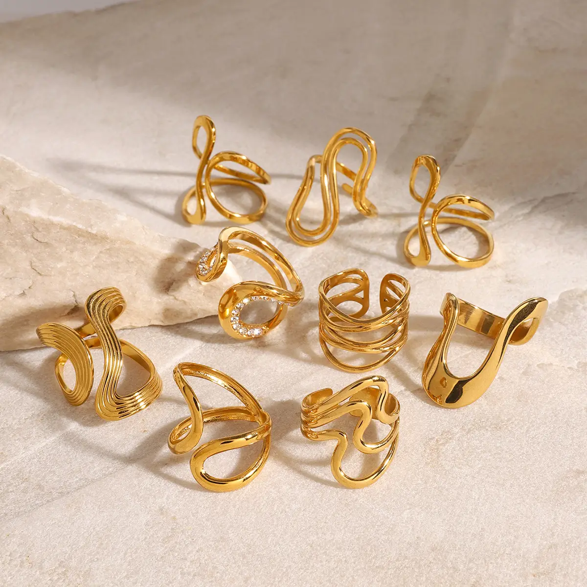 Golden Exaggerated Rings Set for Women — feature 9