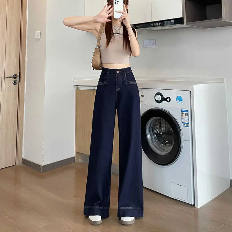 Tannin Blue Wide Leg Pants Spring Autumn Slimming Stretch
