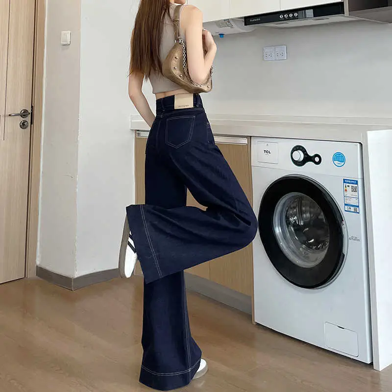 Tannin Blue Wide Leg Pants Spring Autumn Slimming Stretch