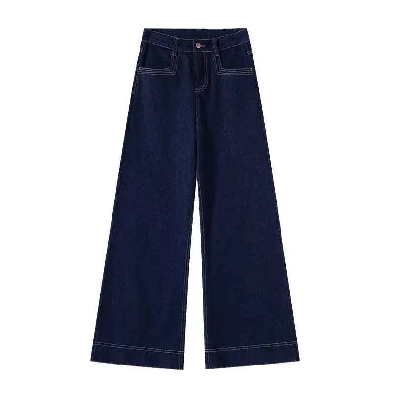 Tannin Blue Wide Leg Pants Spring Autumn Slimming Stretch