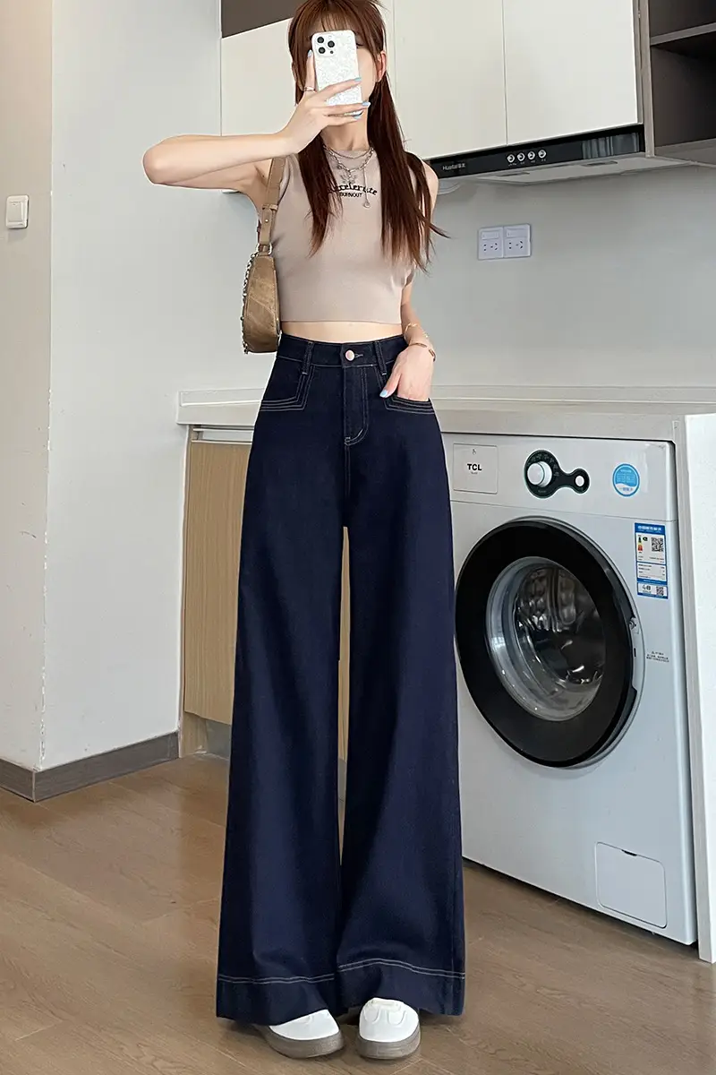 Tannin Blue Wide Leg Pants Spring Autumn Slimming Stretch — feature 12