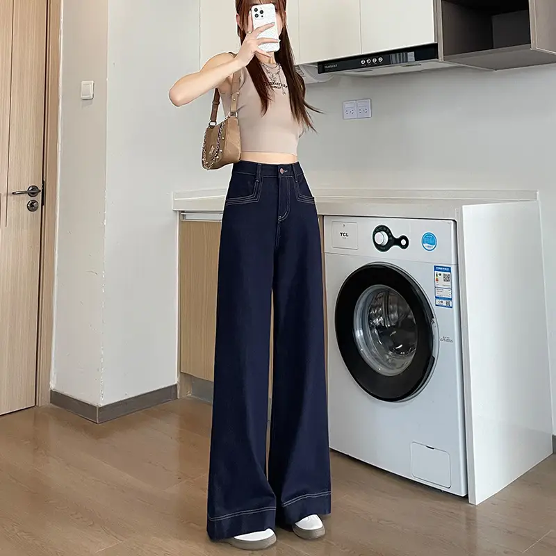 Tannin Blue Wide Leg Pants Spring Autumn Slimming Stretch — feature 13