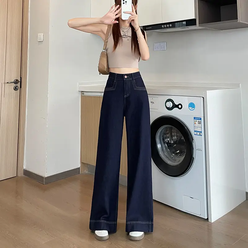 Tannin Blue Wide Leg Pants Spring Autumn Slimming Stretch — feature 15