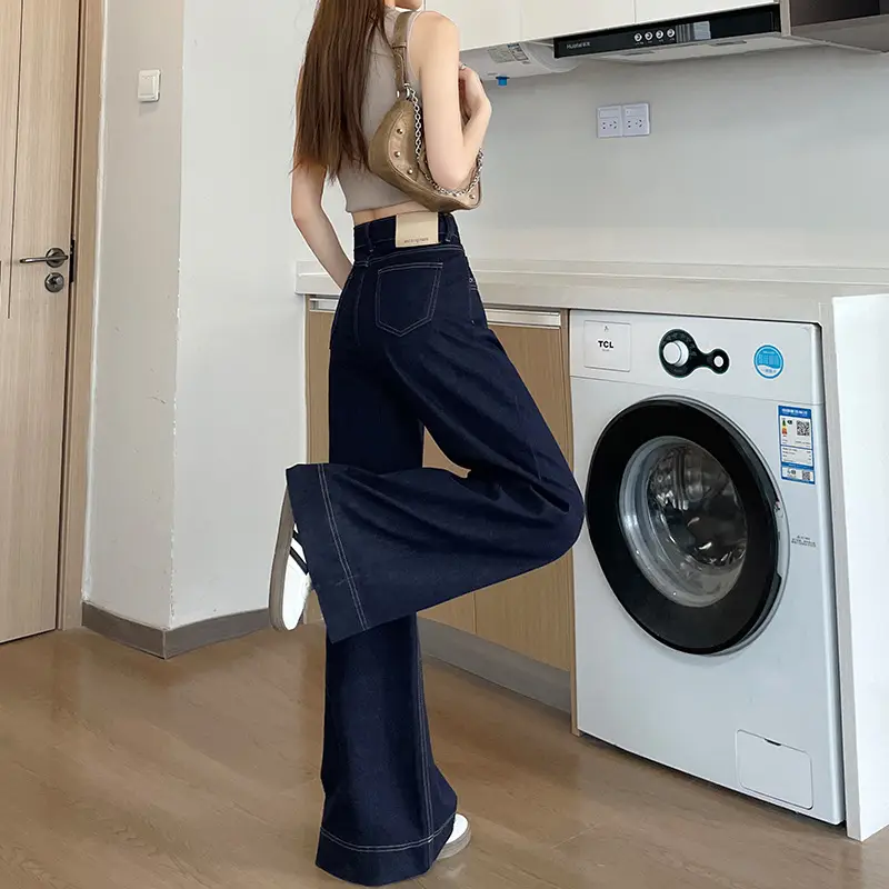 Tannin Blue Wide Leg Pants Spring Autumn Slimming Stretch — feature 16