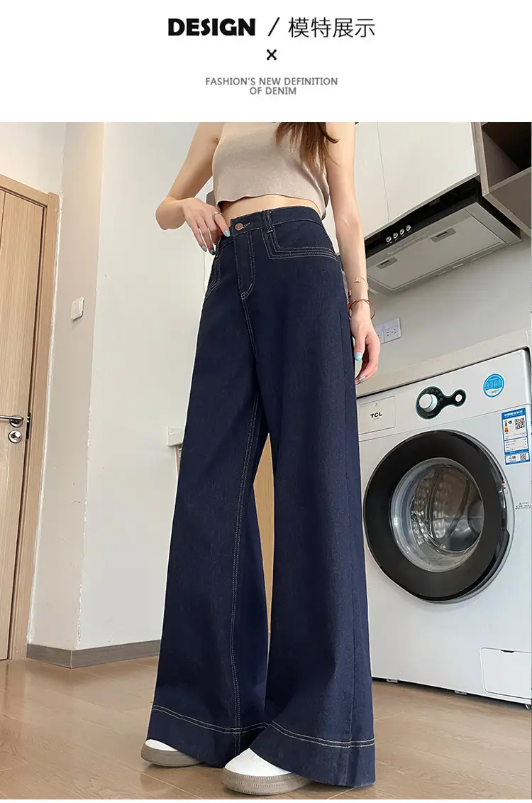 Tannin Blue Wide Leg Pants Spring Autumn Slimming Stretch — feature 8