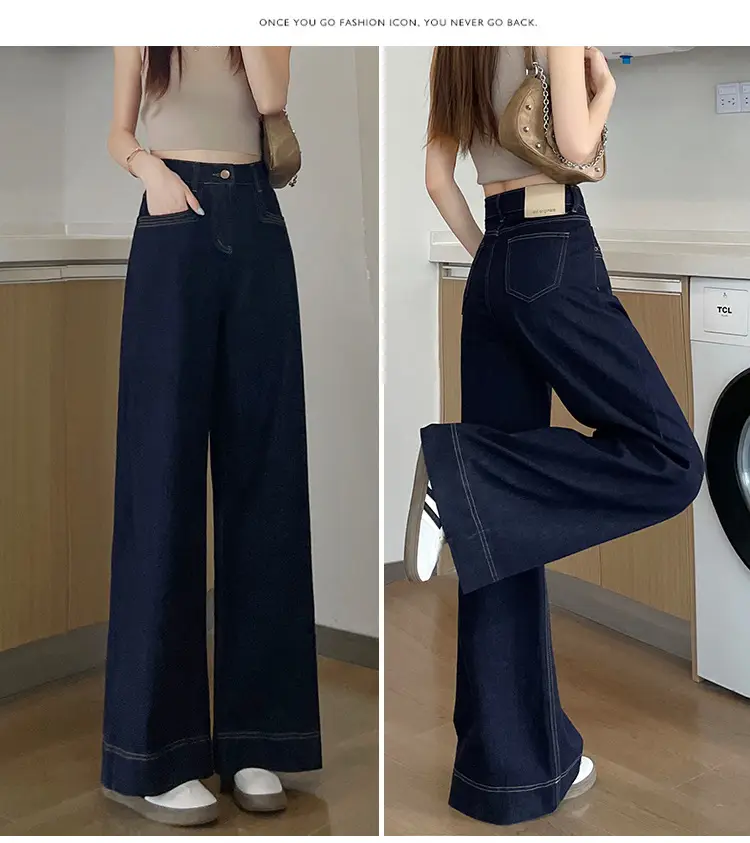 Tannin Blue Wide Leg Pants Spring Autumn Slimming Stretch — feature 9