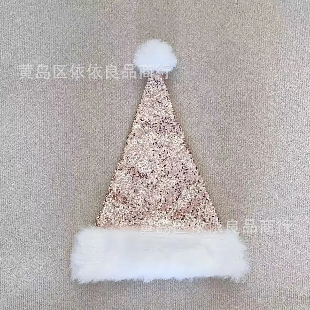 Christmas Hat Champagne Sequin White Pom Pom - Image 4
