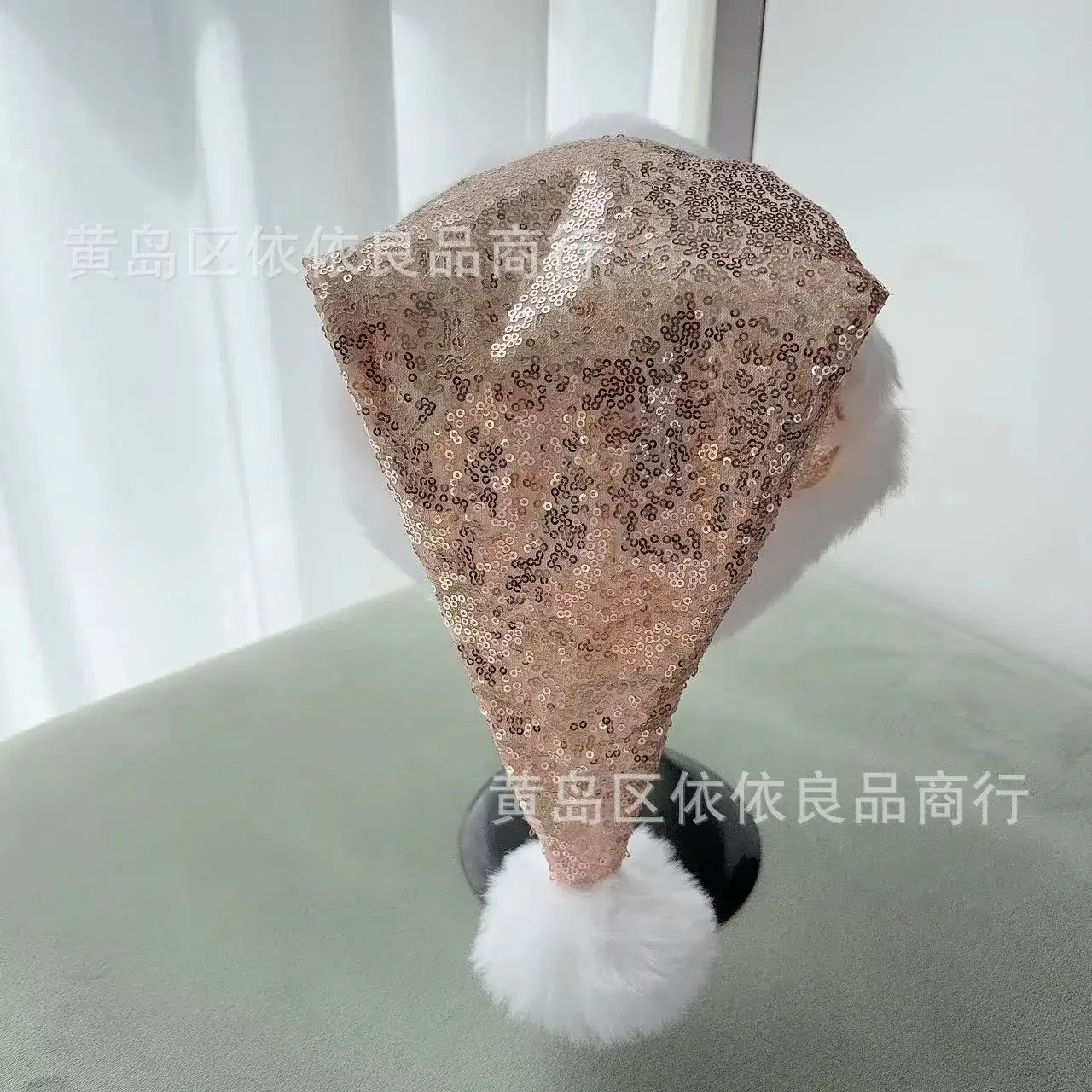 Christmas Hat Champagne Sequin White Pom Pom — feature 11