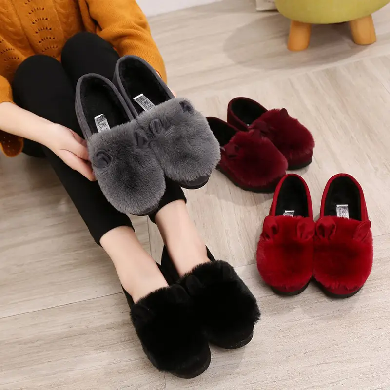 Rabbit Ear Furry Shoes for Women, Fleece-Lined Warm Loafers, 2025 New Autumn and Winter Versatile Flat-Soled Women's Cotton Shoes for Outdoor Wear - Image 4